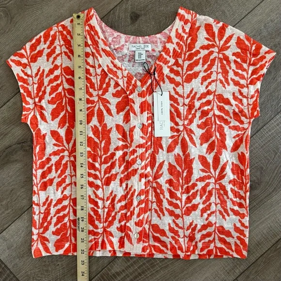 New Tropical Resort Wear Sleeveless Button Down Linen‎ V Neck Top Women's M - Picture 9 of 9